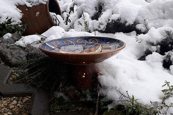 Wassertränke für Vögel im Winter